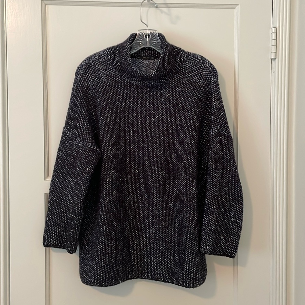Zara Navy Mock Neck Sweater with 3/4 Sleeves